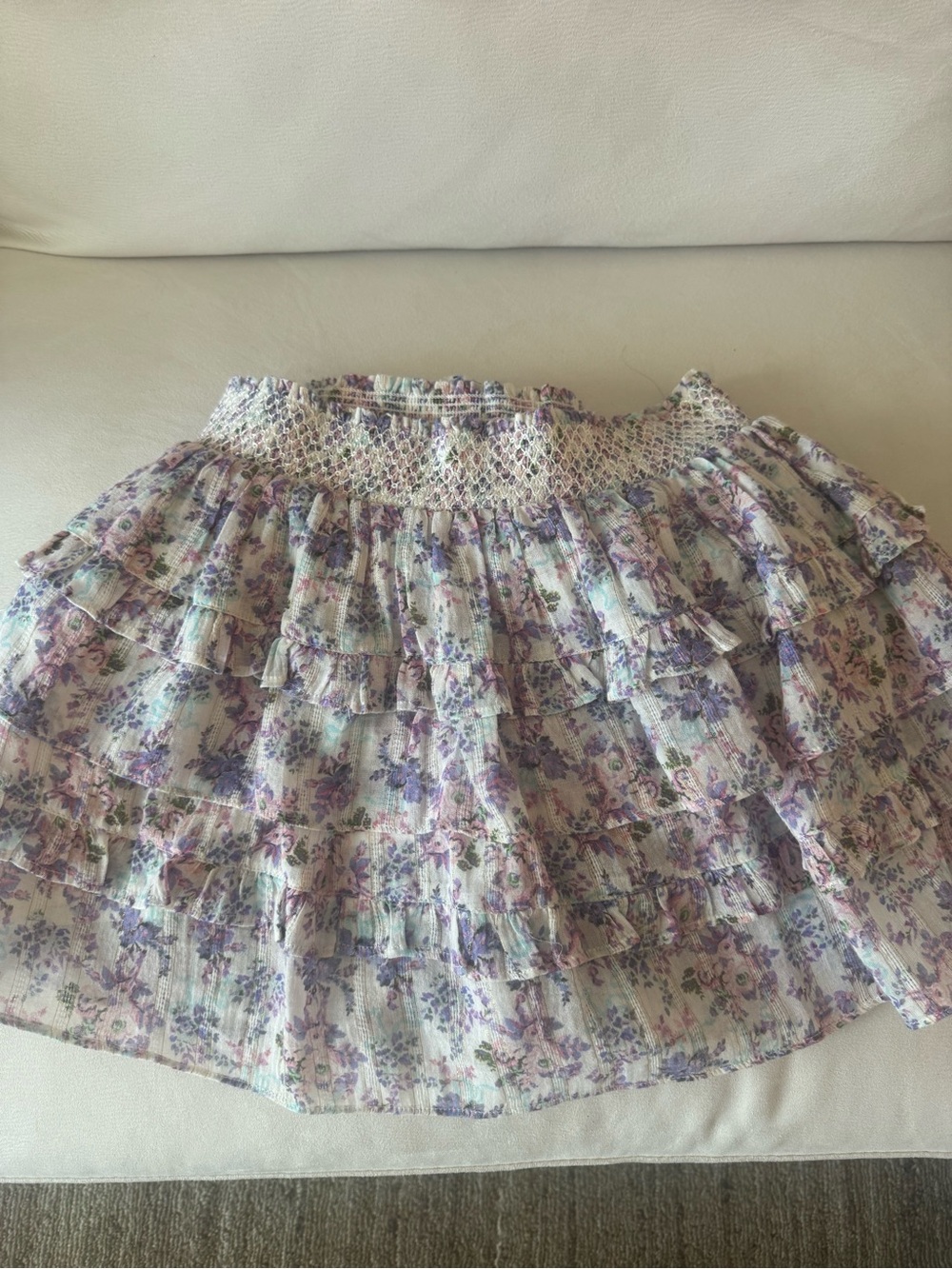 Love shack fancy kids Floral Tiered Ruffle Women’s Skirt - Purple/White